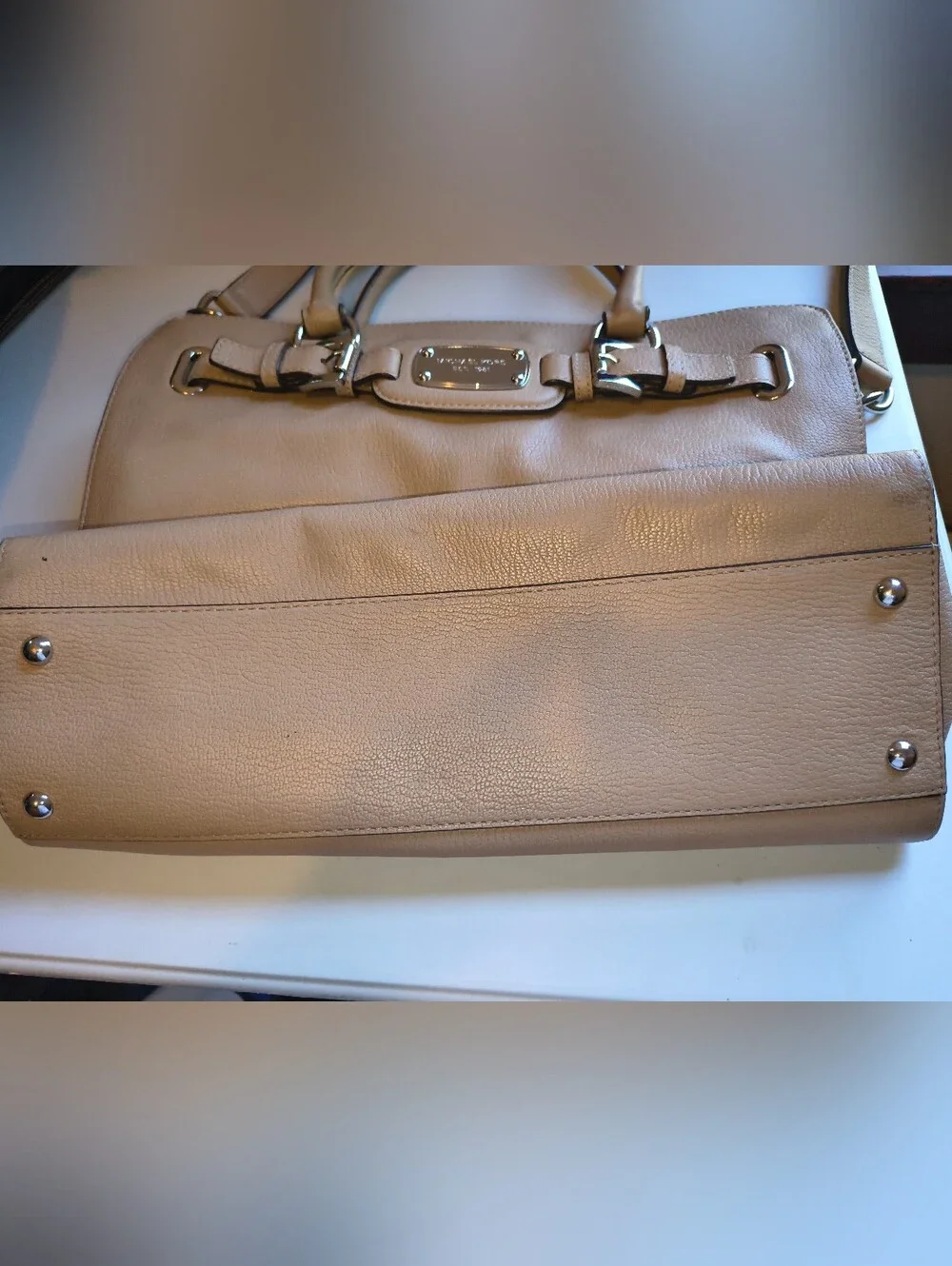 Michael Kors Nude/Tan Leather Satchel with Gold Hardware